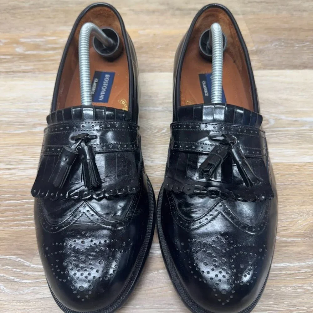Bostonian Black Leather Wingtip Loafers Men's Size 10.5